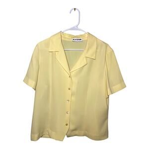 Vintage 90s Women's 16 Yellow Joan Leslie Flowy Button Up Blouse